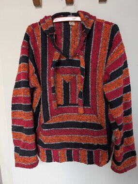 Earthbound Trading Baja Hoodie Cotton Red Orange Black Large